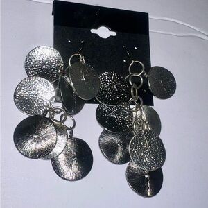 Textured silver disc‎ dangle earrings. Used